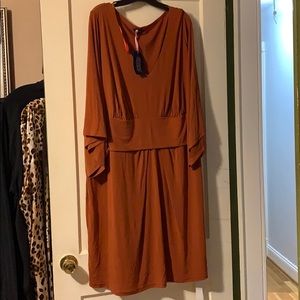 Anna Scholz V-Neck Dress with Draped Sleeves